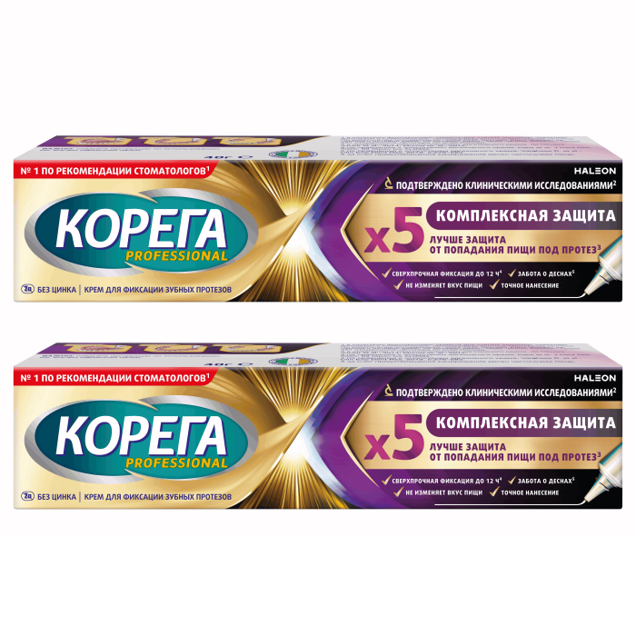 Изображение товара Набор Корега professional крем для фиксации зубных протезов комплексная защита 40,0 со скидкой 40% на вторую упаковку