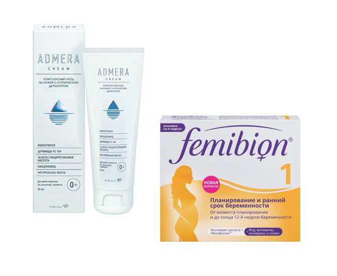 Изображение товара Набор  Фемибион 1 №28 табл + Адмера крем для ухода лица и тела 50 мл со скидкой