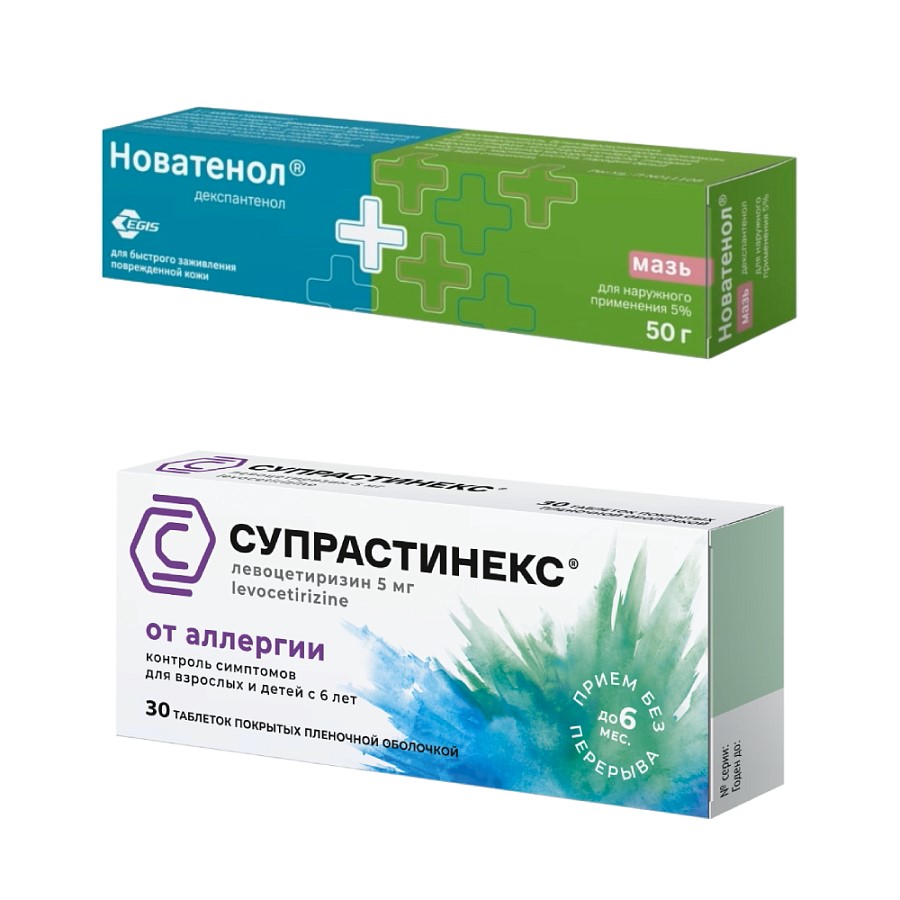 Изображение товара Набор СУПРАСТИНЕКС 0,005 N30 ТАБЛ П/ПЛЕН/ОБОЛОЧ + НОВАТЕНОЛ 5% 50,0 МАЗЬ Д/НАРУЖ ПРИМ по специальной цене