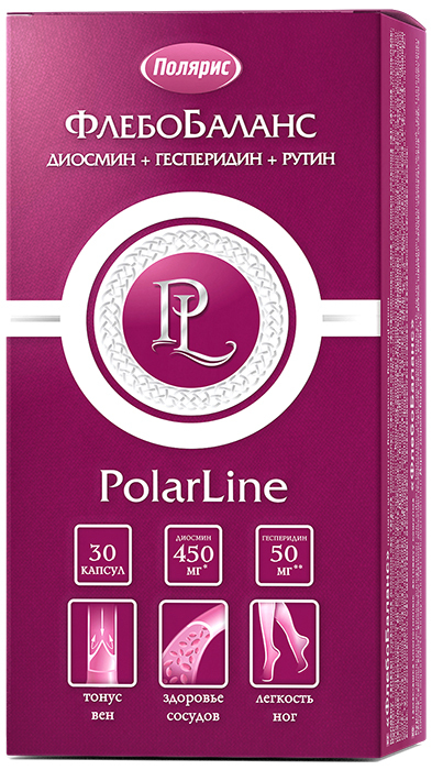 Изображение товара Polarline флебобаланс 30 капсул по 685 мг для здоровья сосудов и вен