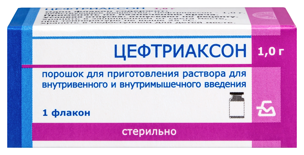 Изображение товара Цефтриаксон 1000мг порошок для приготовления раствора для внутривенного и внутримышечного введения флакон 1 шт.