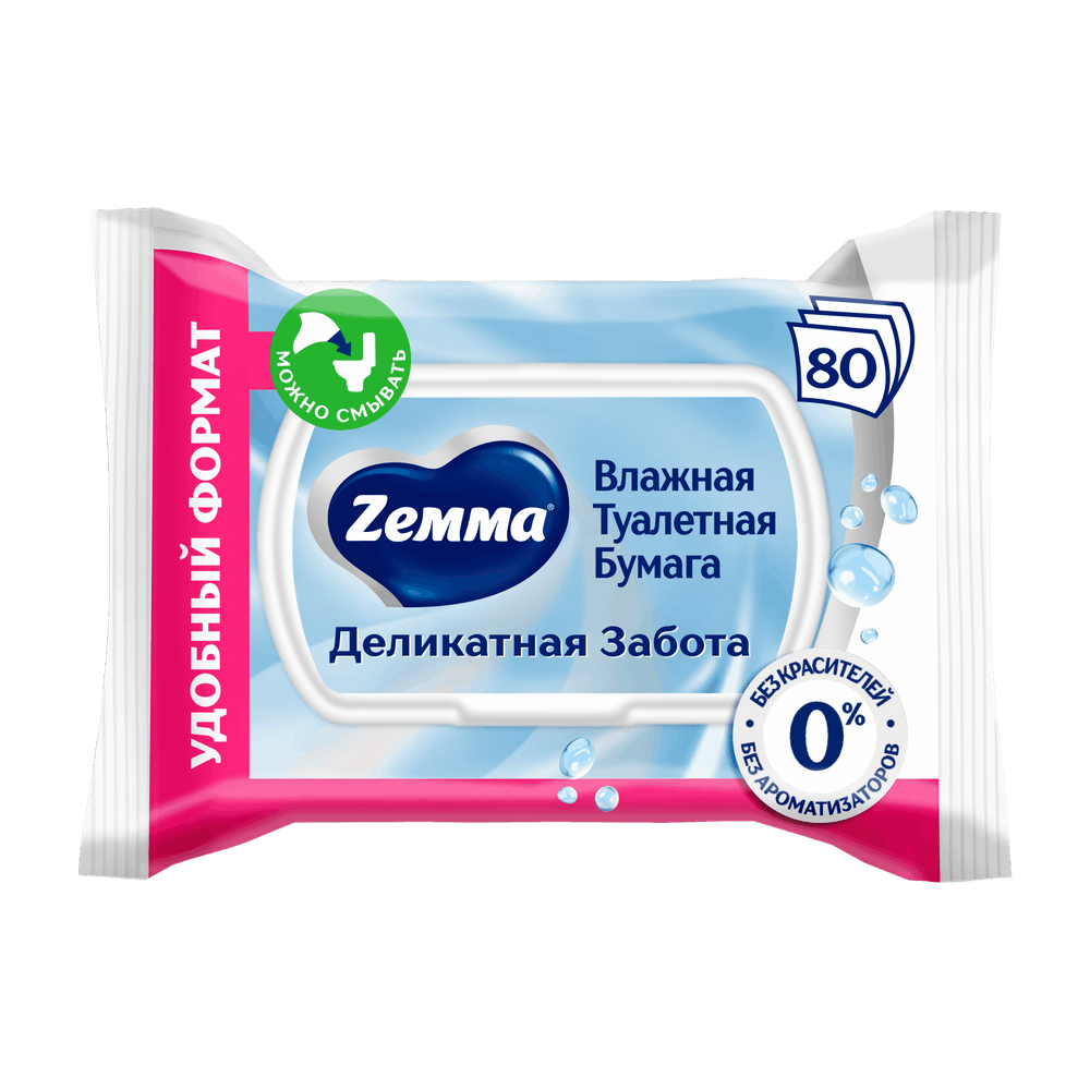 Изображение товара Zemma влажная туалетная бумага деликатная забота 80 шт. Изображение товара Zemma влажная туалетная бумага деликатная забота 80 шт.