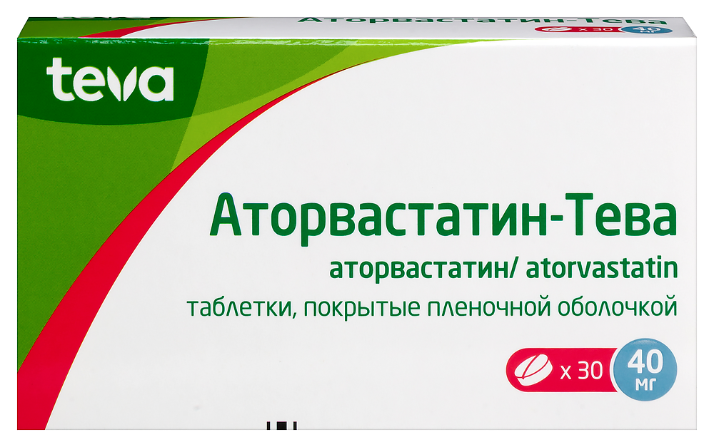 Изображение товара Аторвастатин-тева 40 мг 30 таблеток для снижения холестерина