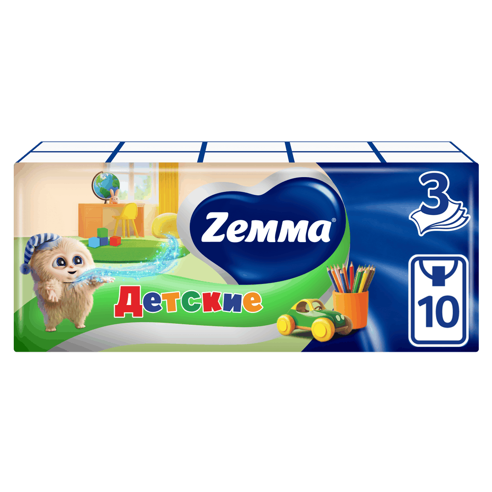 Изображение товара Zemma платки носовые детские трехслойные неароматизированные 10 шт. х 10 Изображение товара Zemma платки носовые детские трехслойные неароматизированные 10 шт. х 10