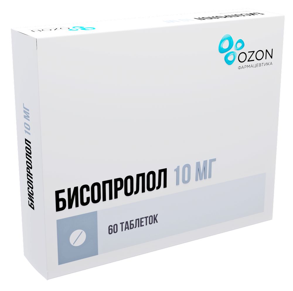 Бисопролол 10 мг 60 шт. таблетки, покрытые пленочной оболочкой - цена 268  руб., купить в интернет аптеке в Обояни Бисопролол 10 мг 60 шт. таблетки,  покрытые пленочной оболочкой, инструкция по применению