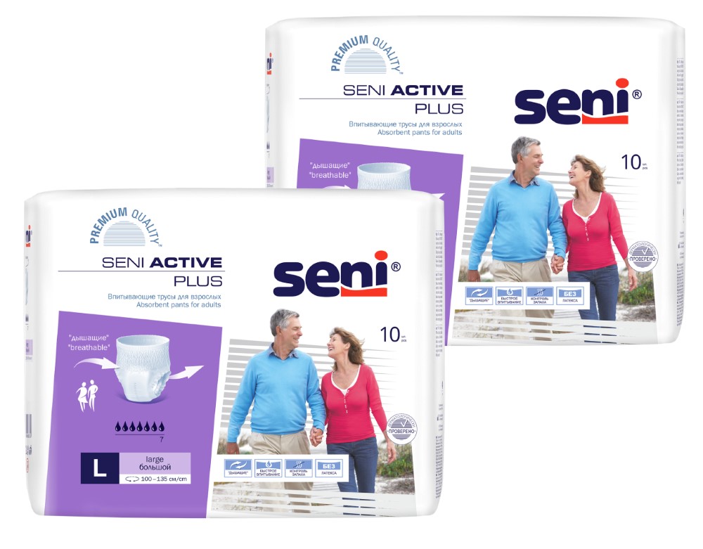 Изображение товара Набор Seni active plus трусы д/взр large №10 из 2 уп со скидкой Изображение товара Набор Seni active plus трусы д/взр large №10 из 2 уп со скидкой