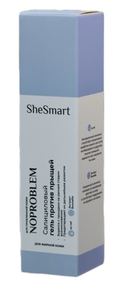 Изображение товара Shesmart noproblem гель против прыщей салициловый для жирной кожи 15 мл Изображение товара Shesmart noproblem гель против прыщей салициловый для жирной кожи 15 мл