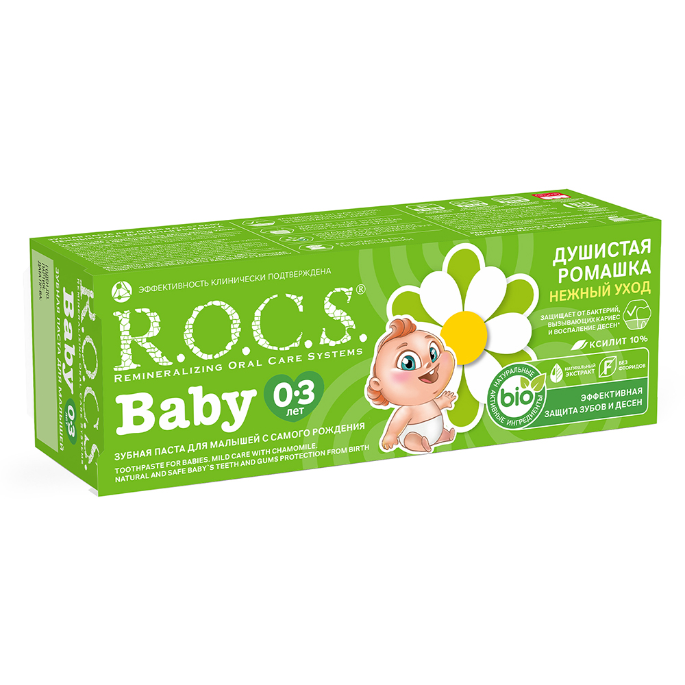 Rocs baby зубная паста душистая ромашка 45 гр