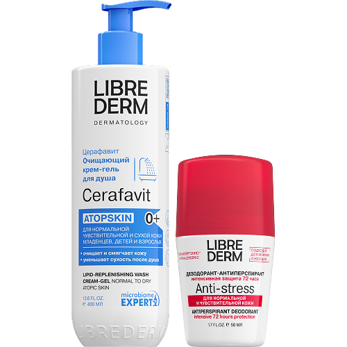 Изображение товара Набор ЛИБРИДЕРМ: крем-гель для душа липидовосстанавливающий для сухой кожи 400мл + дезодорант шариковый женский 72 часа 50мл