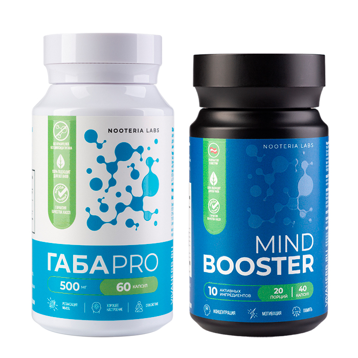 Изображение товара Набор из 1 уп. ГАБА PRO N60 КАПС ПО 540МГ+1 уп. NOOTERIA LABS МАИНД БУСТЕР N40 КАПС ПО 520МГ ПО 540МГ по специальной цене