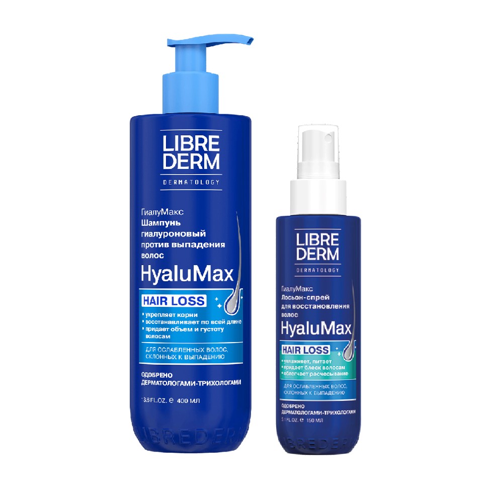 Изображение товара Набор ЛИБРИДЕРМ ГИАЛУМАКС: шампунь против выпадения волос + лосьон-спрей д/восстановления волос
