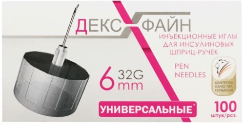 Изображение товара Иглы dexfine универсальные инъекционные одноразовые для инсулиновых шприц-ручек 32g 0,23х6 мм 100 шт.