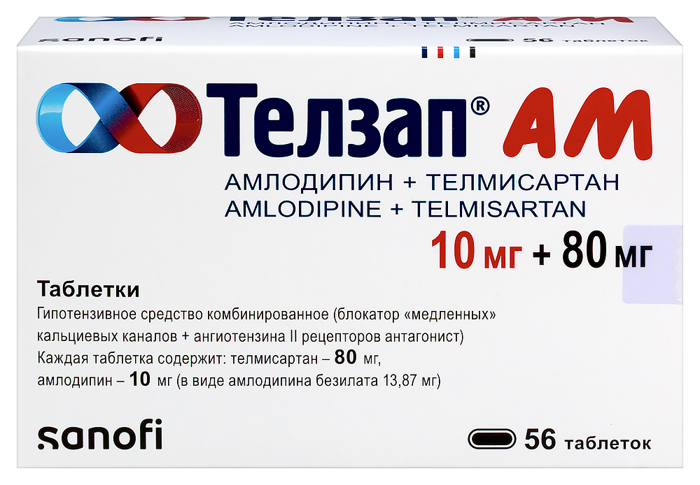 Изображение товара Телзап ам 10 мг + 80 мг 56 таблеток для лечения гипертензии Изображение товара Телзап ам 10 мг + 80 мг 56 таблеток для лечения гипертензии