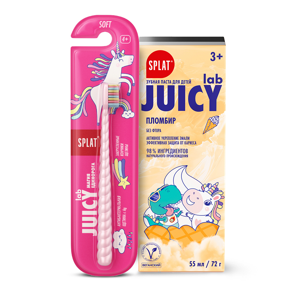 Изображение товара Набор JUICY LAB ЗУБНАЯ ЩЕТКА ДЕТСКАЯ PEARL/МЯГКАЯ +  ЗУБНАЯ ПАСТА БЕЗ ФТОРА ПЛОМБИР