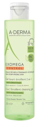 Изображение товара A-derma exomega control очищающий гель 2-в-1 для тела и волос 200 мл