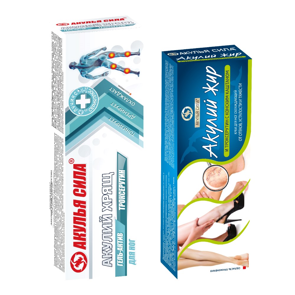 Изображение товара Набор Акулий жир Акулья сила для ног охлаждающий: Гель Троксерутин  + Крем Конский каштан
