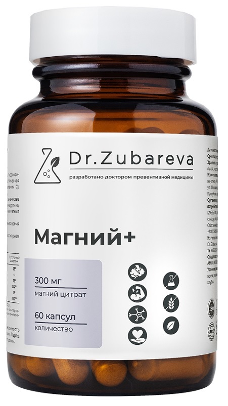 Изображение товара Магний+ от Dr Zubareva - капсулы с магнием и антиоксидантами, 60 шт.