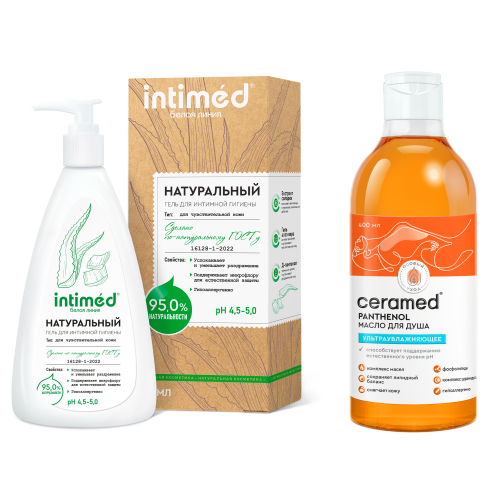Изображение товара Набор Intimed + Ceramed: интимный гель для чувствительной кожи + масло для душа
