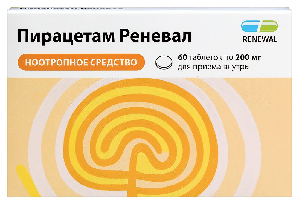 Изображение товара Пирацетам реневал 200 мг таблетки 60 шт. покрытые пленочной оболочкой