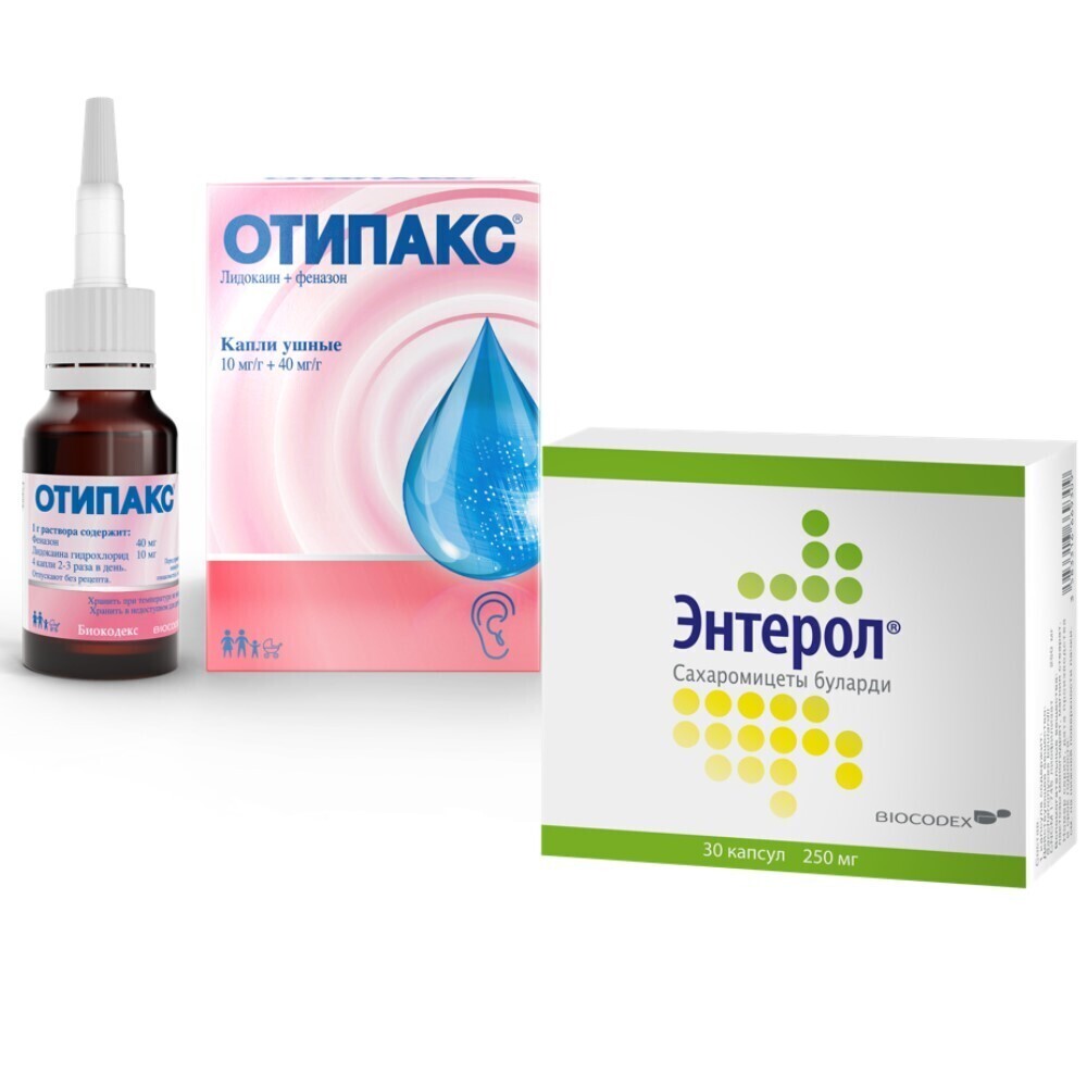Изображение товара Набор ОТИПАКС КАПЛИ УШНЫЕ + ЭНТЕРОЛ №30 БЛИСТЕР со скидкой