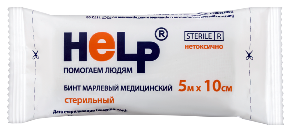 Изображение товара Медицинский стерильный марлевый бинт Help 5 мх10 см в упаковке