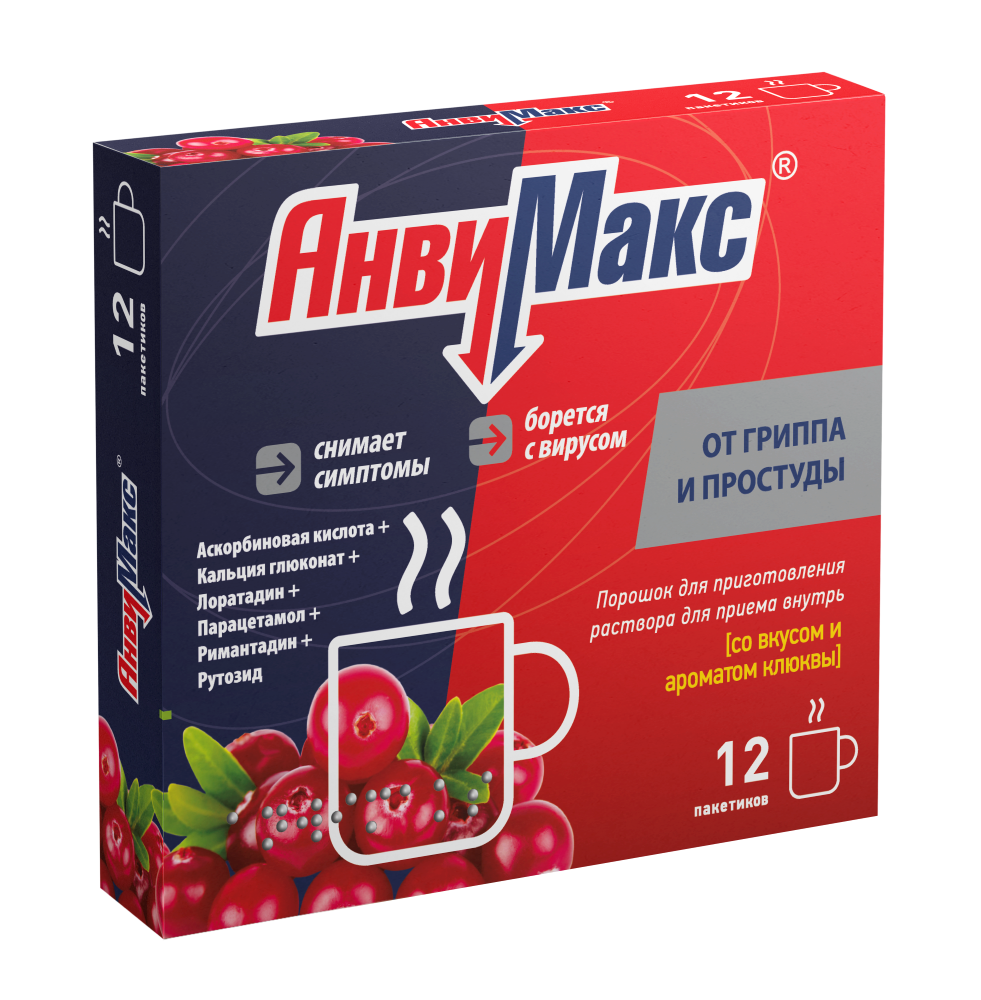 Изображение товара Анвимакс порошок для приготовления раствора для приема внутрь пакет 12 шт. вкус клюква