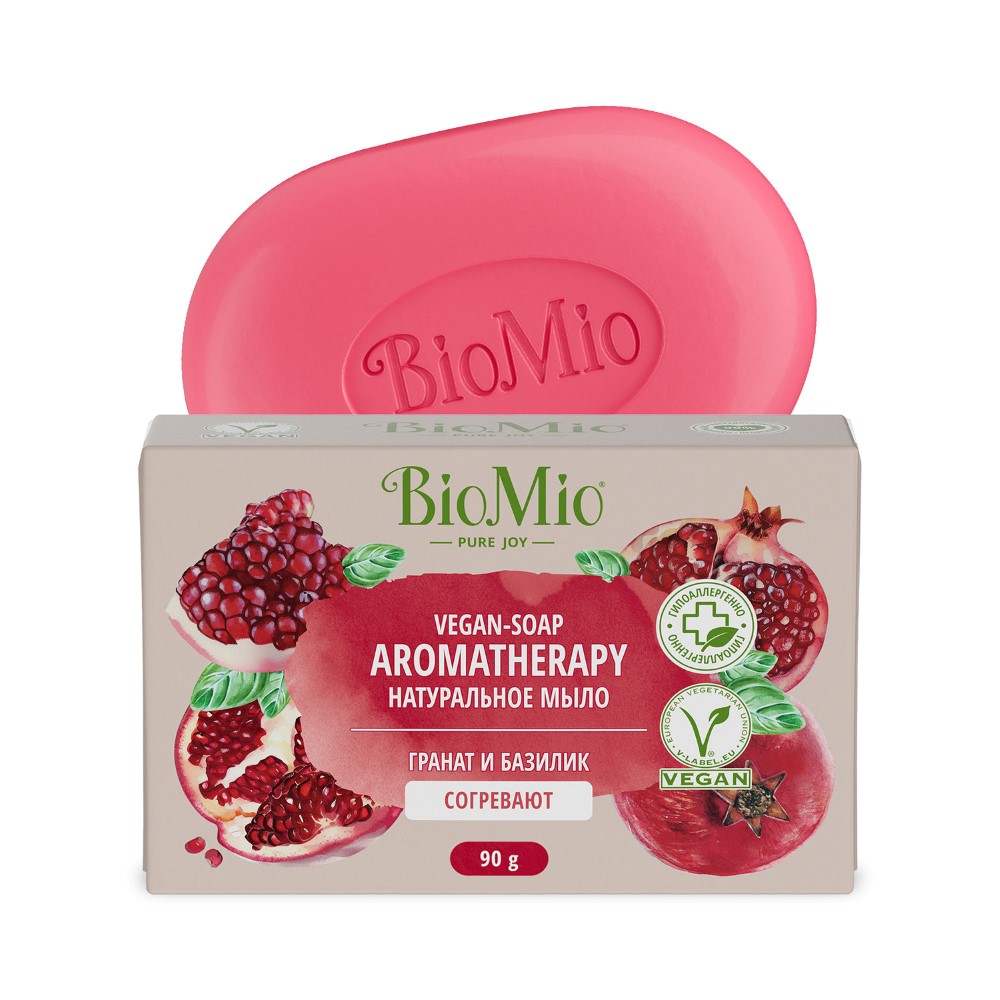 Biomio bio-soap aromatherapy мыло натуральное гранат и эфирное масло  базилика 90 гр - цена 114 руб., купить в интернет аптеке в Гаджиево Biomio  bio-soap aromatherapy мыло натуральное гранат и эфирное масло базилика