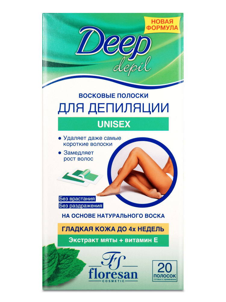 Изображение товара Floresan deep depil восковые полоски для депиляции «unisex» с мятой 20 шт.