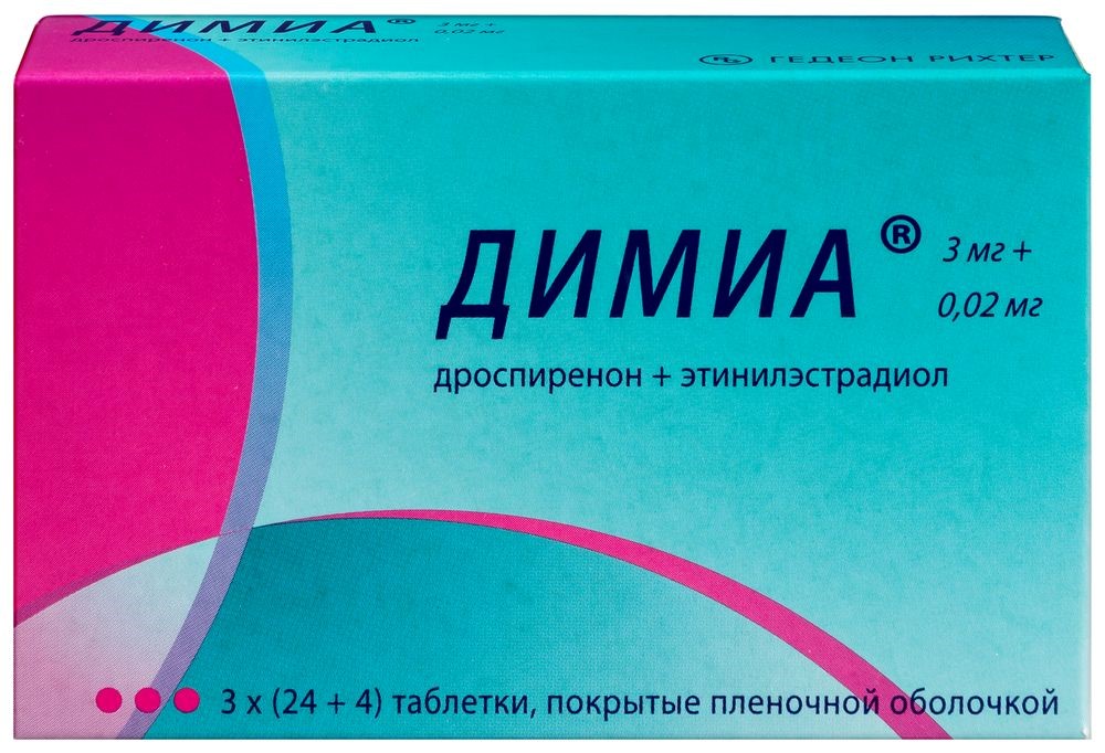 Димиа 3 мг + 0,02 мг 84 шт. таблетки, покрытые пленочной оболочкой - цена  2729 руб., купить в интернет аптеке в Москве Димиа 3 мг + 0,02 мг 84 шт.  таблетки, покрытые пленочной оболочкой, инструкция по применению