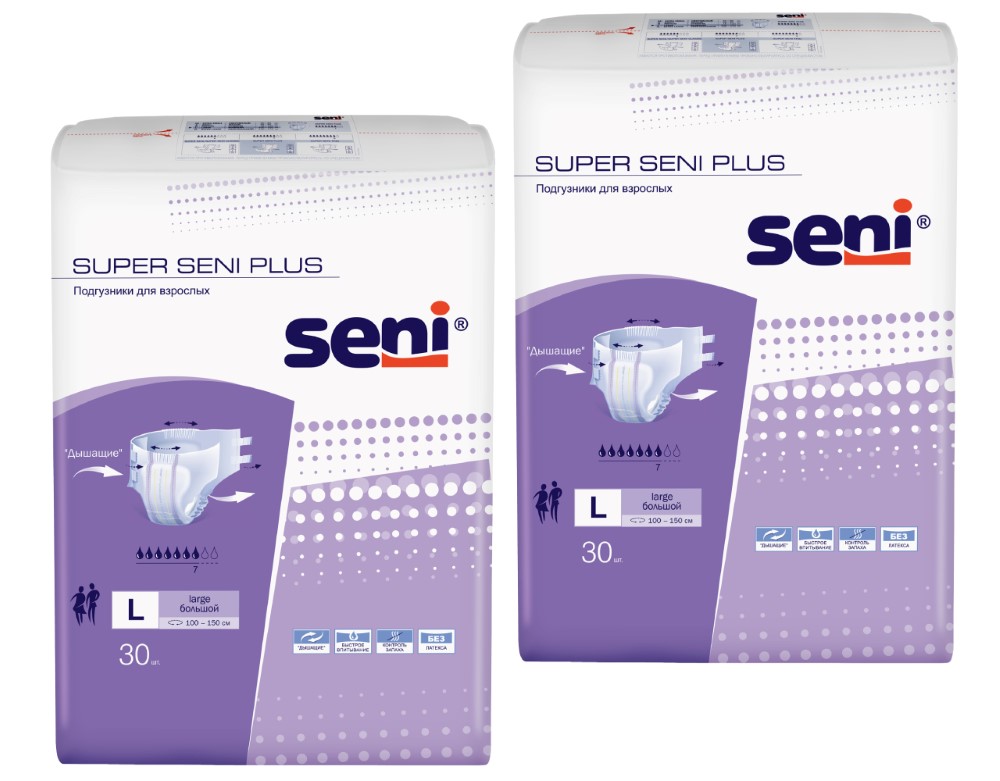 Изображение товара Набор Seni super plus подгузники д/взр large n30 из 2 уп со скидкой Изображение товара Набор Seni super plus подгузники д/взр large n30 из 2 уп со скидкой