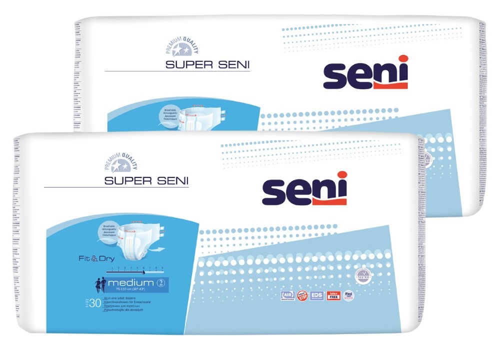 Изображение товара Набор Seni super подгузники д/взр medium n30 из 2 уп со скидкой Изображение товара Набор Seni super подгузники д/взр medium n30 из 2 уп со скидкой