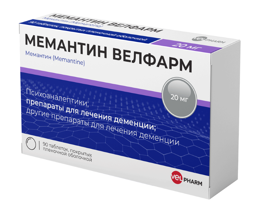 Изображение товара Мемантин Велфарм 20 мг 90 шт. блистер таблетки, покрытые пленочной оболочкой