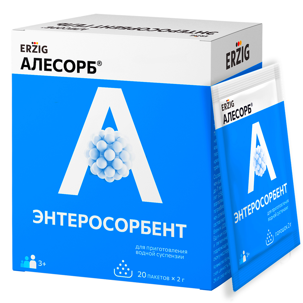 Изображение товара Энтеросорбент Алесорб 20 пакетиков по 2 г порошок для очищения организма