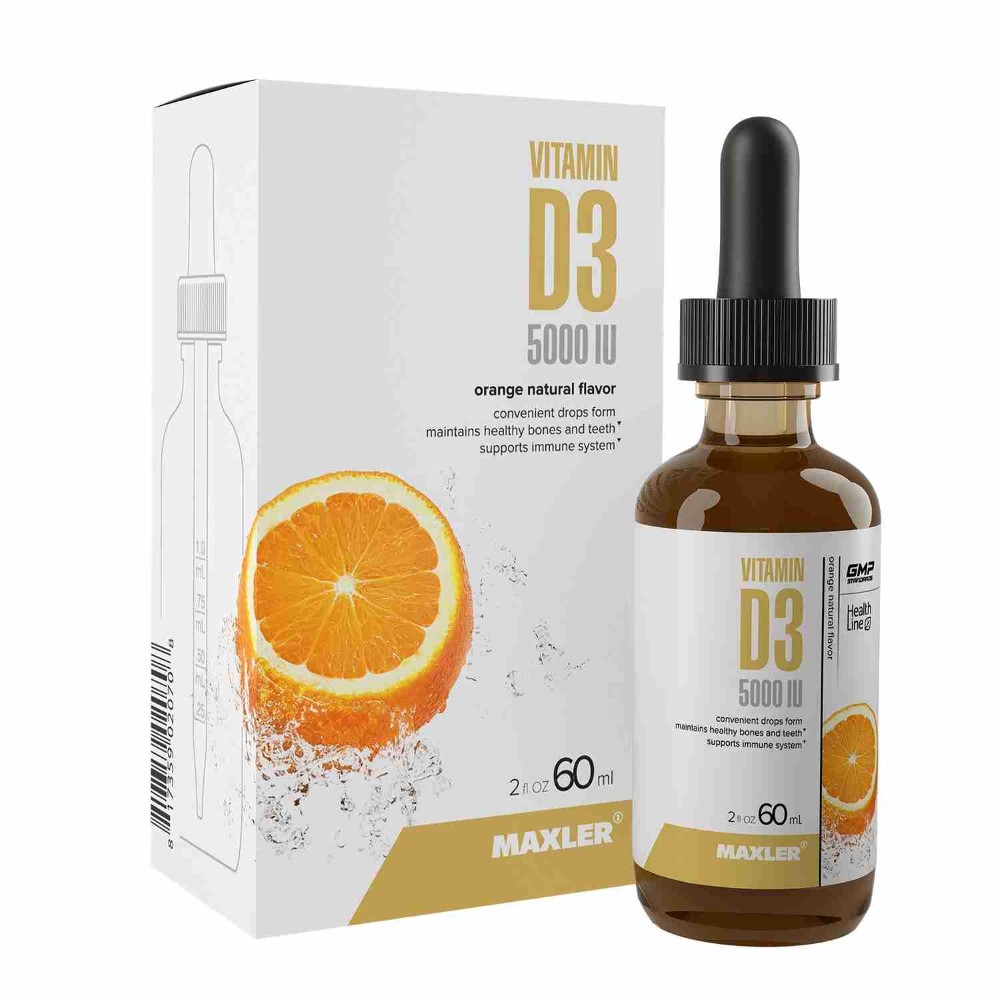 Изображение товара Макслер Витамин D3 5000 IU жидкость апельсин 60 мл - поддержка иммунитета и костей
