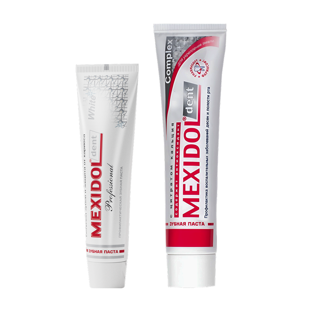 Изображение товара Набор MEXIDOL DENT ЗУБНАЯ ПАСТА COMPLEX 100,0 + MEXIDOL DENT ЗУБНАЯ ПАСТА PROFESSIONAL WHITE 100,0 со скидкой
