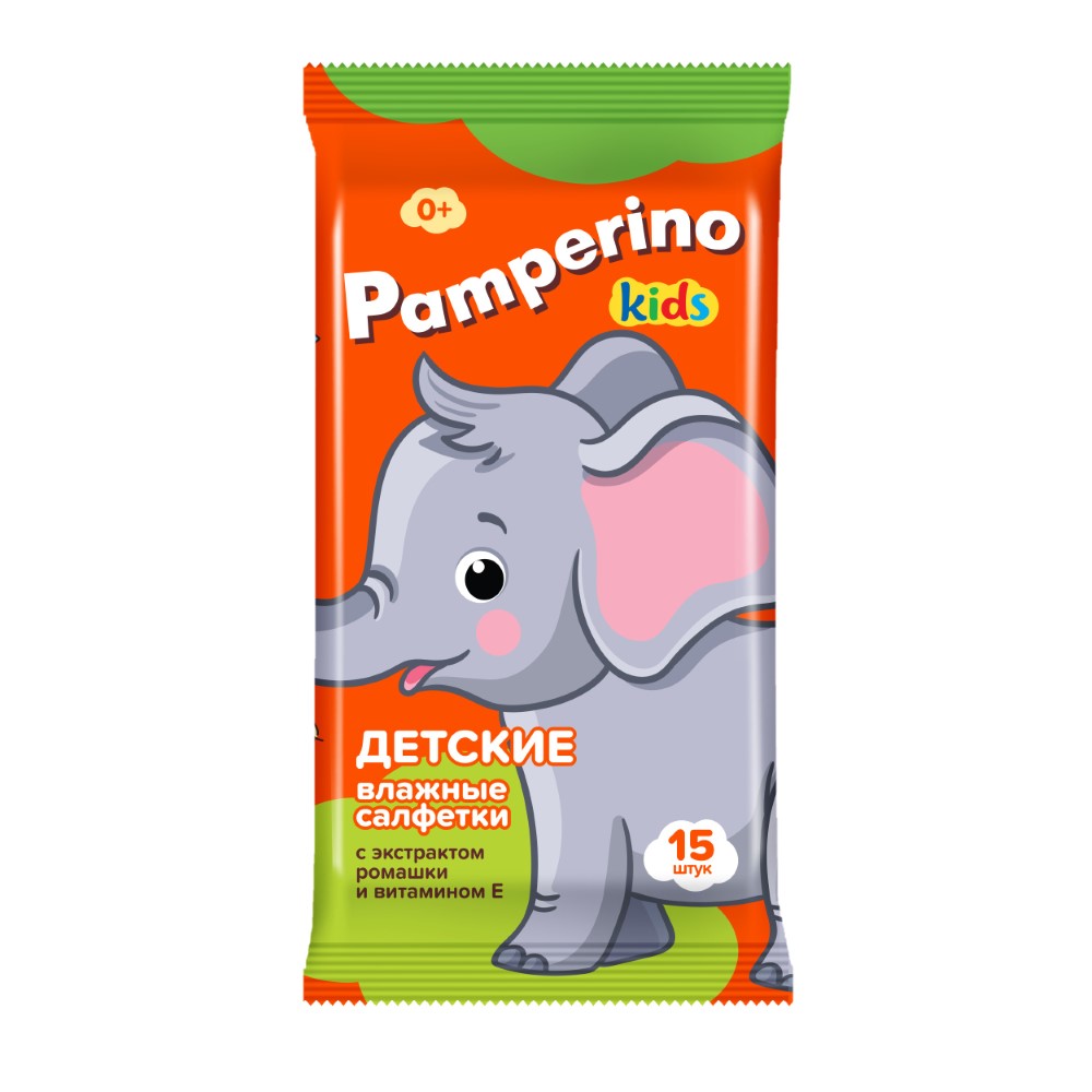 Изображение товара Pamperino kids салфетки влажные детские с экстрактом ромашки и витамином е 15 шт.