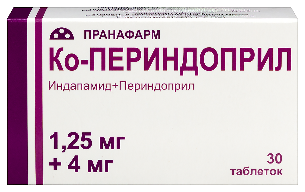 Изображение товара Ко-периндоприл 1,25 мг + 4 мг 30 шт. таблетки для лечения гипертензии