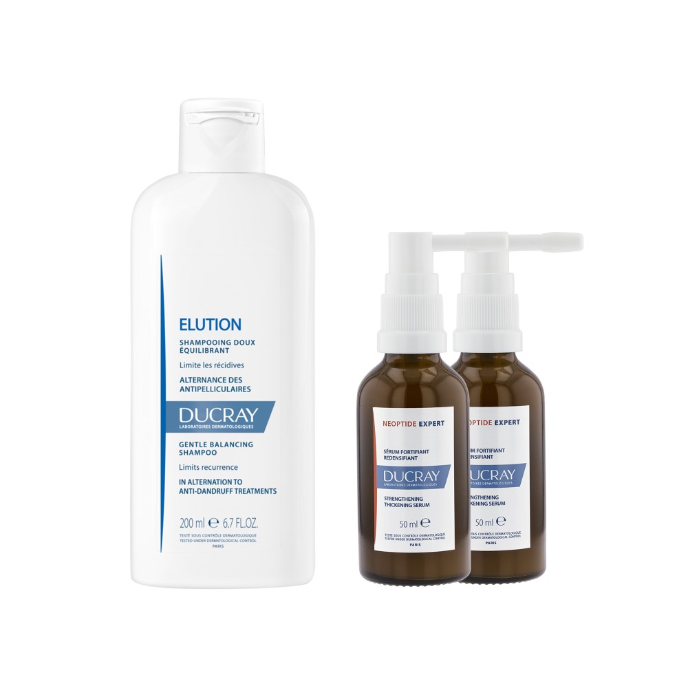 Изображение товара Набор DUCRAY NEOPTIDE EXPERT СЫВОРОТКА УКРЕПЛЯЮЩ ПРИДАЮЩ ПЛОТНОСТЬ ВОЛОСАМ 2X50МЛ + DUCRAY ELUTION МЯГКИЙ БАЛАНСИРУЮЩИЙ ШАМП 200