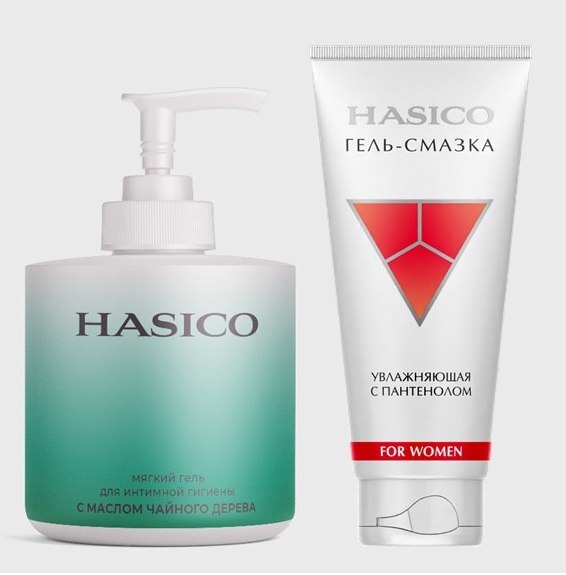 Изображение товара Набор из 2х средств HASICO: гель для интимной гигиены маслом чайного дерева + ГЕЛЬ-СМАЗКА Д/МУЖЧИН 100МЛ