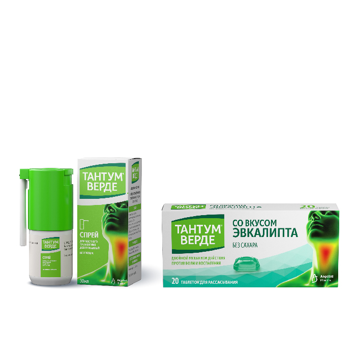 Изображение товара Набор Тантум верде спрей + Тантум верде таб. эвкалипт 20 шт. со скидкой