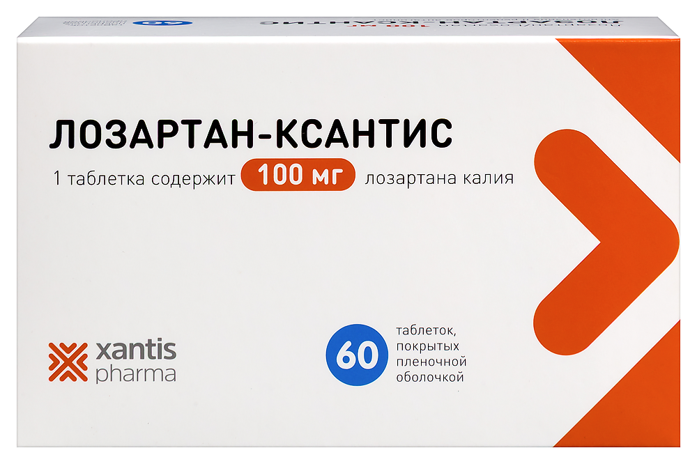 Изображение товара Лозартан-ксантис 100 мг 60 таблеток для лечения гипертензии и сердечно-сосудистых заболеваний Изображение товара Лозартан-ксантис 100 мг 60 таблеток для лечения гипертензии и сердечно-сосудистых заболеваний