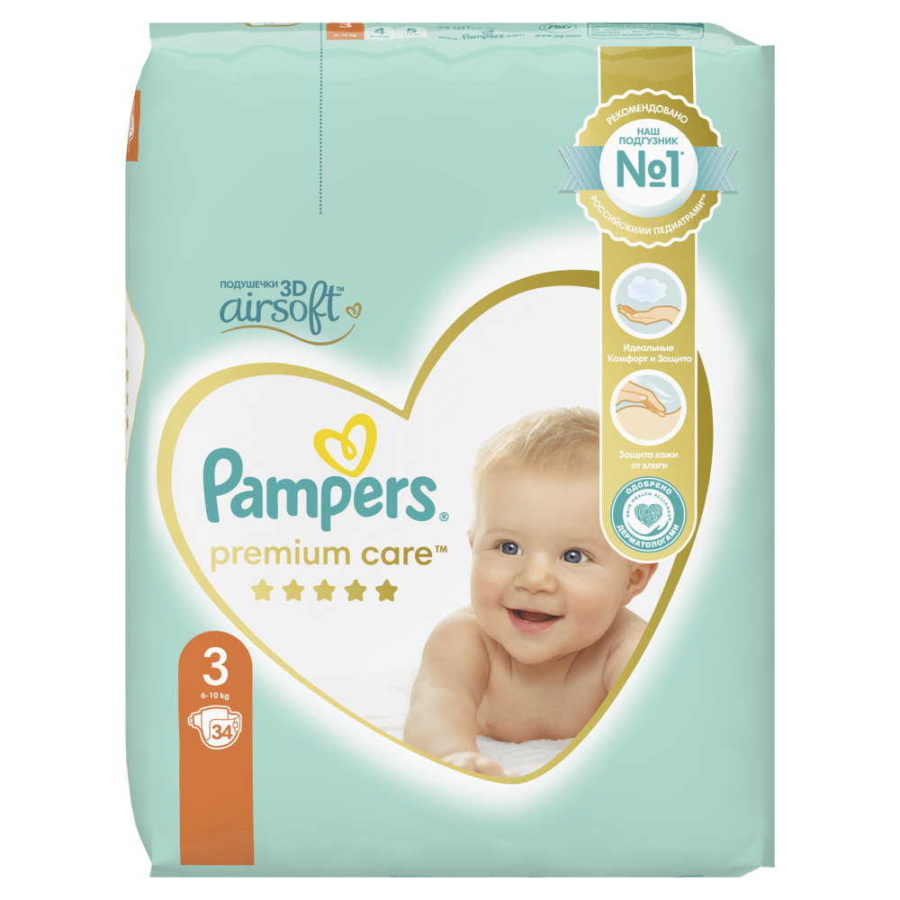 Изображение товара Подгузники Pampers premium care размер 3 для малышей от 6 до 10 кг