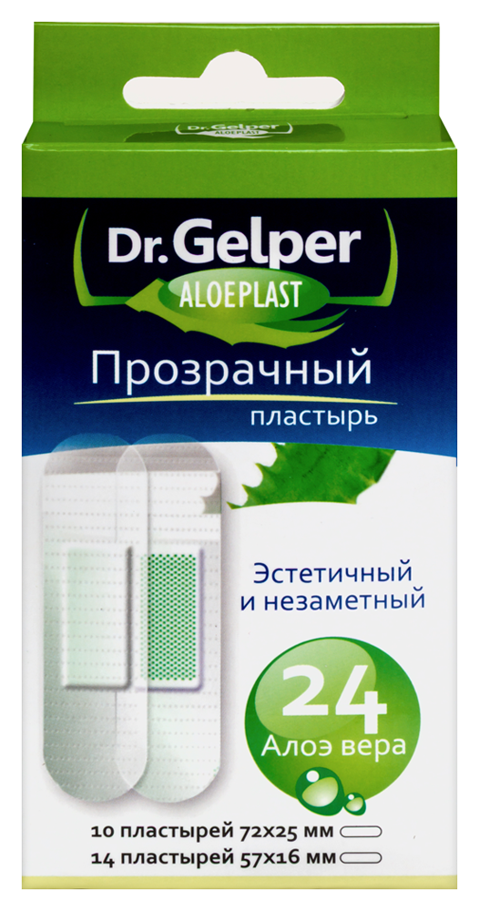 Изображение товара Пластырь dr gelper aloeplast прозрачный 24 шт.