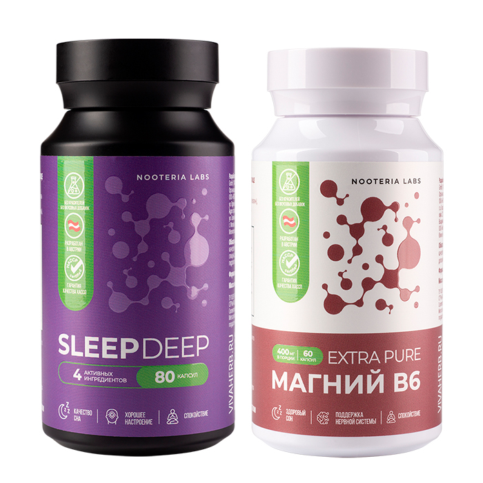 Изображение товара Набор из 1 уп. NOOTERIA LABS СЛИП ДИП N80 КАПС ПО 740МГ+1 уп. NOOTERIA LABS МАГНИЙ В6 EXTRA PURE N60 КАПС ПО 730МГ по специально