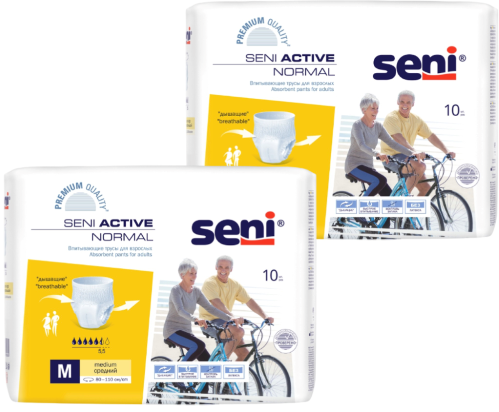 Изображение товара Набор Seni active трусы д/взр normal medium №10 из 2 уп со скидкой Изображение товара Набор Seni active трусы д/взр normal medium №10 из 2 уп со скидкой