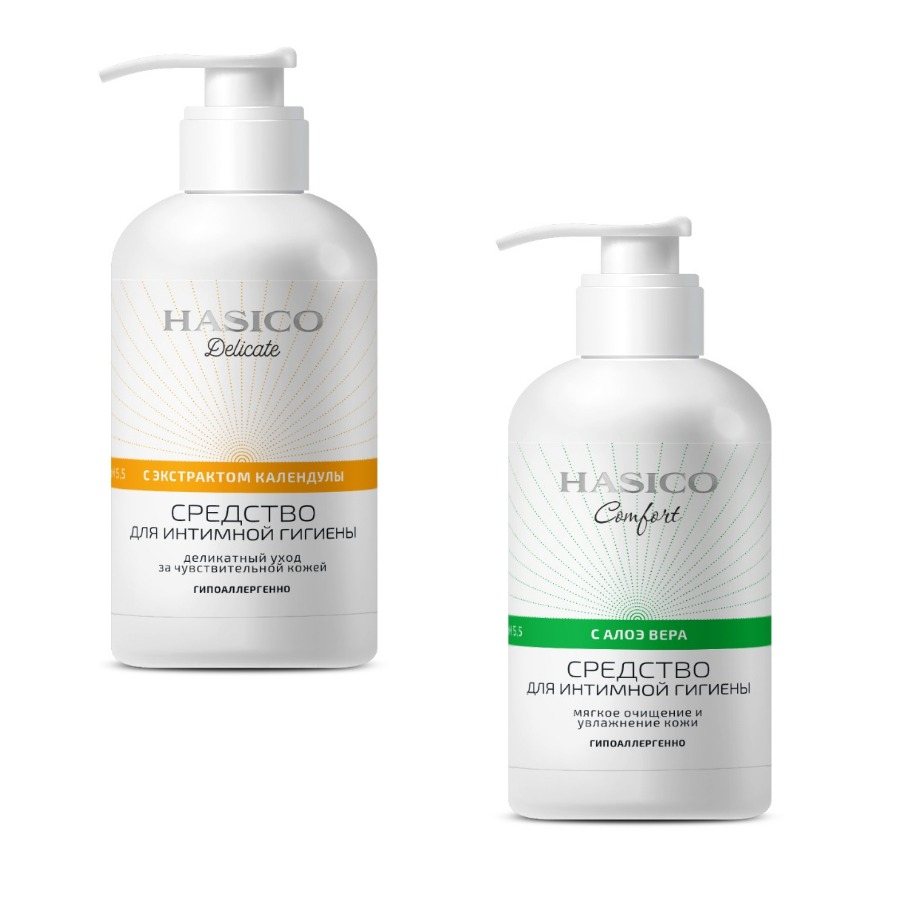 Изображение товара Набор средств для интимной гигиены HASICO: delicate с экстрактом календулы 250 мл и comfort  с алоэ вера 250 мл по  спец. цене