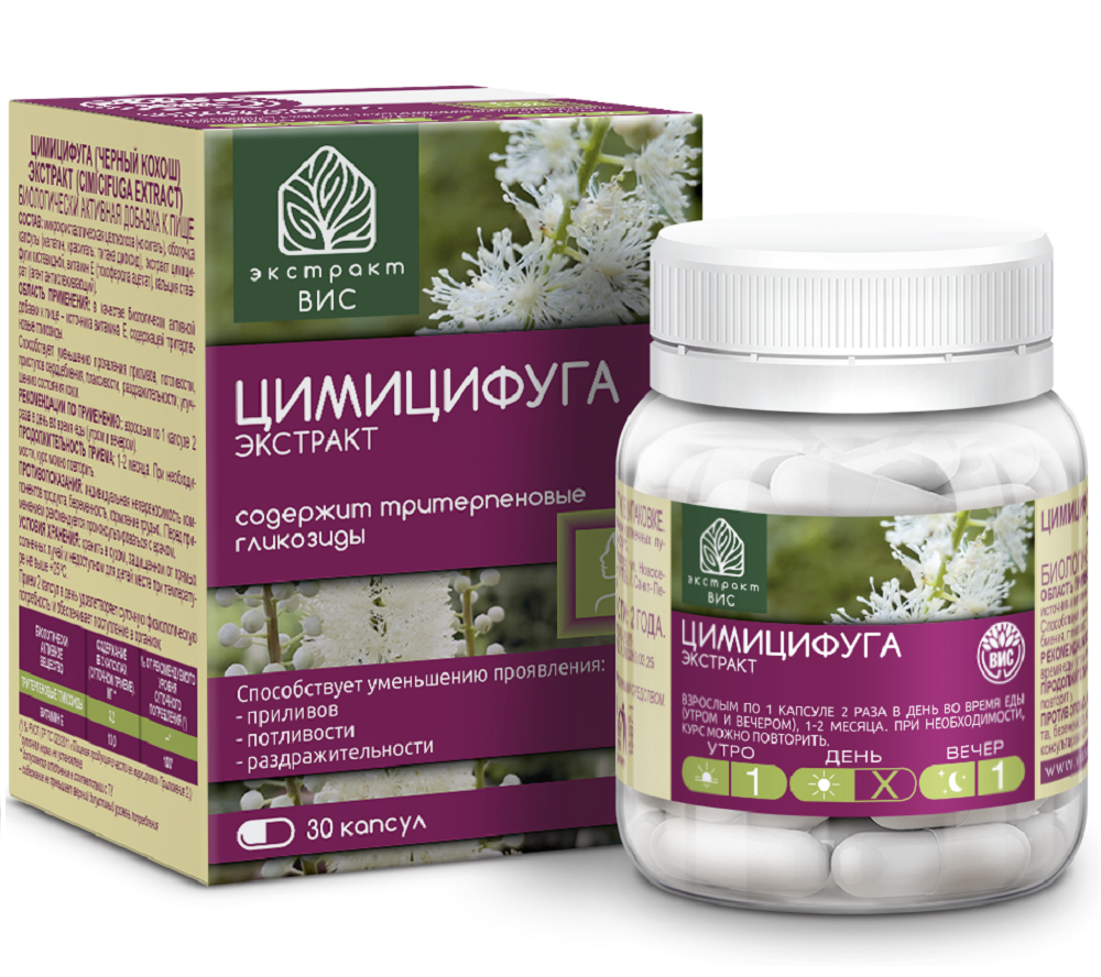 Изображение товара Цимицифуга черный кохош экстракт 30 капсул для снижения симптомов менопаузы