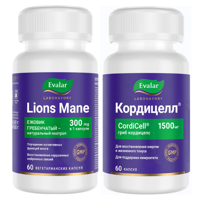 Изображение товара Набор ЕЖОВИК ГРЕБЕНЧАТЫЙ капсулы 60шт. + КОРДИЦЕЛЛ капсулы 60шт.