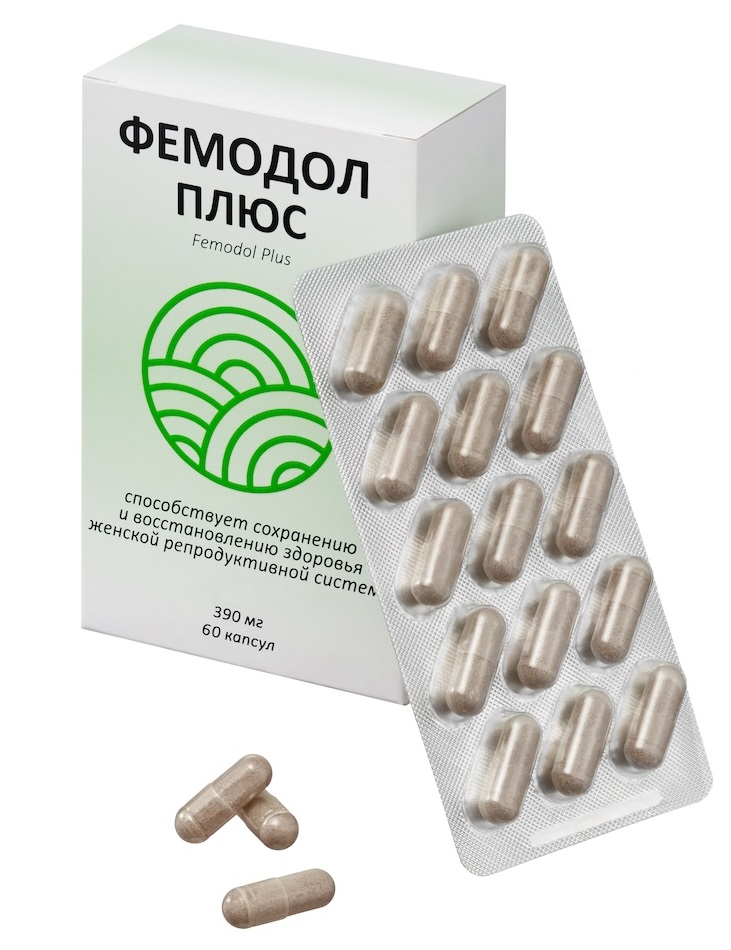 Изображение товара Фемодол плюс 60 капсул 390 мг - биодобавка для здоровья женщин