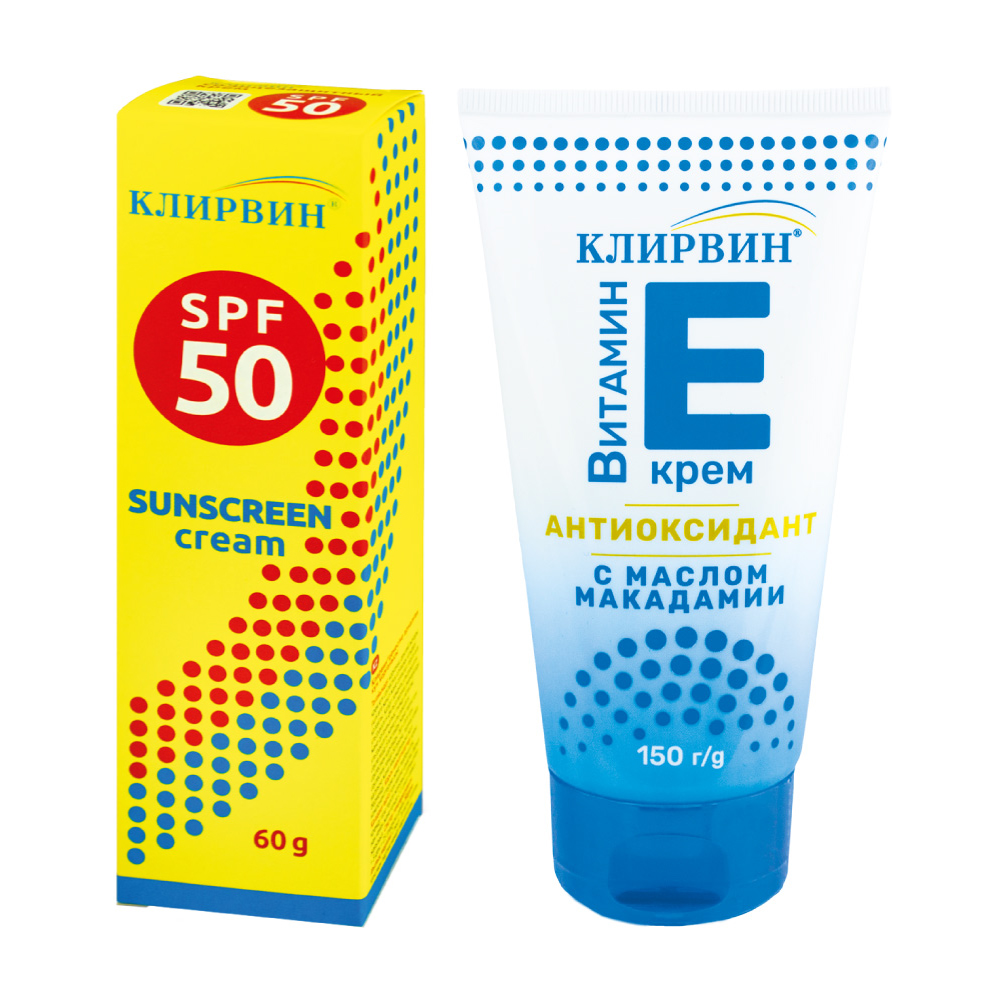 Изображение товара Набор Уход за кожей КЛИРВИН: Крем солнцезащитный SPF 50 + Крем антиоксидантный с витамином Е и маслом макадамии Изображение товара Набор Уход за кожей КЛИРВИН: Крем солнцезащитный SPF 50 + Крем антиоксидантный с витамином Е и маслом макадамии